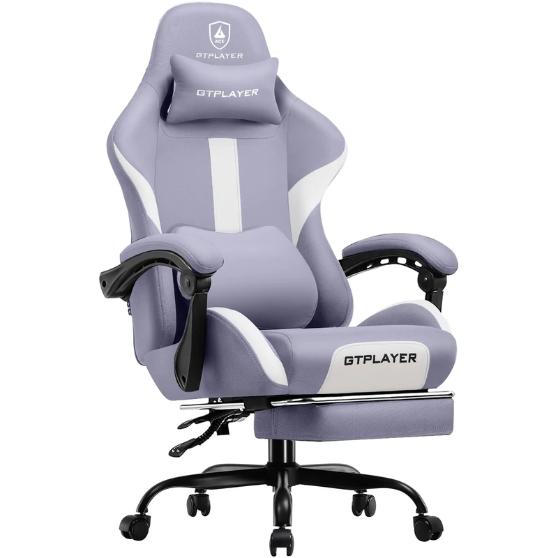 GTPLAYER Fabric Gaming Chair, Ergonomic Computer Chair with Footrest Lumbar Support Heavy Duty High Back Adjustable Height Svivel Office Desk Chairs (Purple)
