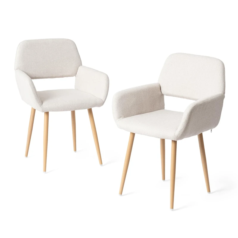 FurnitureR Set of 2 Dining Room Chairs with Upholstered Comfort Armrest Padded Seat Design Home Dining Room Kitchen Restaurant Chairs with Wooden Metal Legs, Beige