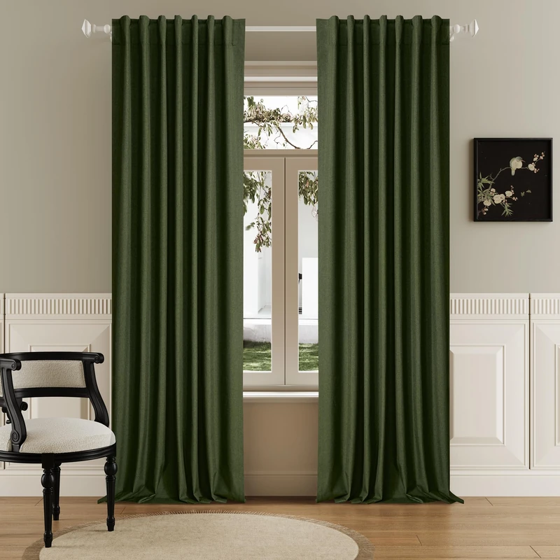 Olive Green 102 Inch Length Curtains, 100% Blackout Curtains 84 Inch Extra Wide for Bedroom Thermal Insulated Noise Cancelling Pleated Heading Tape Ring Back Tab Kids Boho Drapes 2 Panel Set 84x102