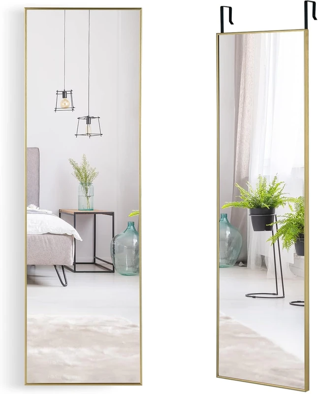FANTASK 37 x 120 cm Height-Adjustable Full Length Mirror, Hanging Hook, Wall Mirror, Door Mirror in Gold