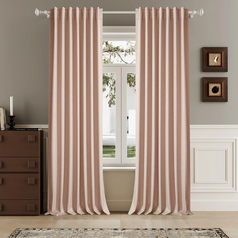 Baby Pink 102 Inch Length Curtains, 100% Blackout Curtains 84 Inch Extra Wide for Bedroom Thermal Insulated Noise Cancelling Pleated Heading Tape Ring Back Tab Kids Boho Drapes 2 Panel Set 84x102