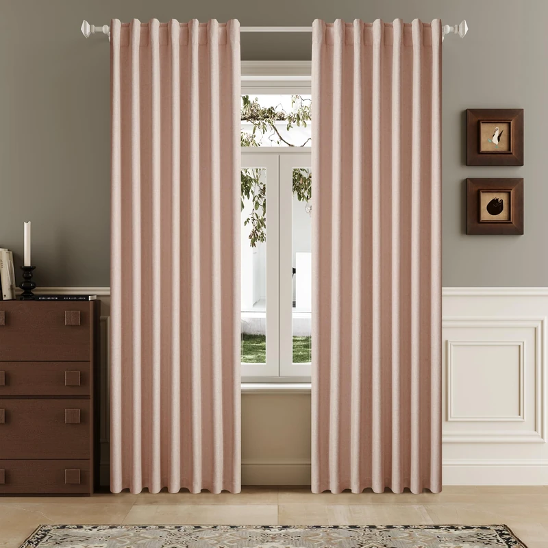 DUALIFE 90 Inch Blackout Baby Pink Curtains Boho, Thermal Insulated Curtains for Summer Heat for Bedroom Living Room Linen Pleated Drapes 90 Inches Long Rod Pocket(50W x 90L x 2 Panels)