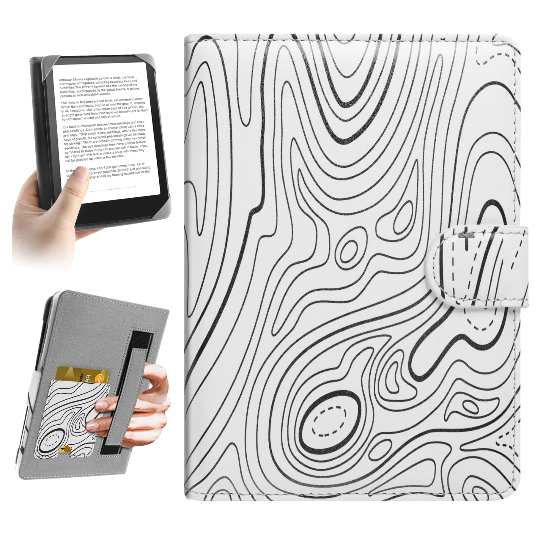 HoYiXi Universal Case for 6.8-7 inch Kindle eReader Compatible with Paperwhite/PocketBook and Tolino/Kobo Clara 2E/Kobo Clara HD,6",6.8" eReader Protective cover Built-in pocket,Mountain white