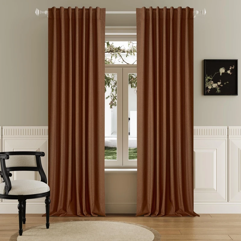 DUALIFE Rust Blackout Curtains 102 Inch Length 2 Panels Set for Living Room Bedroom Rod&Back Tab Thermal Insulated 100% Black Out Linen Drapes Room Darkening Window Curtains 72" x 102" Terracotta