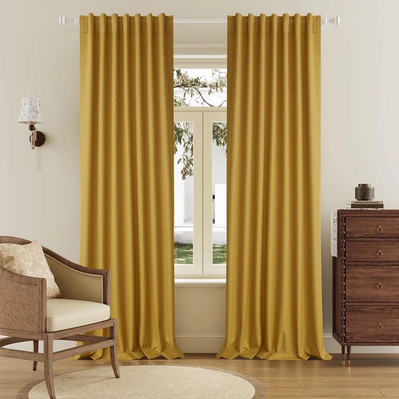 DUALIFE 96 Inch Long Blackout Curtains - Extra Wide Thermal Insulated Sun Block Out Bedroom Linen Curtains 8 ft Window Covering Back Tab Rod Pocket Drapes for Hall Living Room W84 x L96,2 Pcs, Yellow