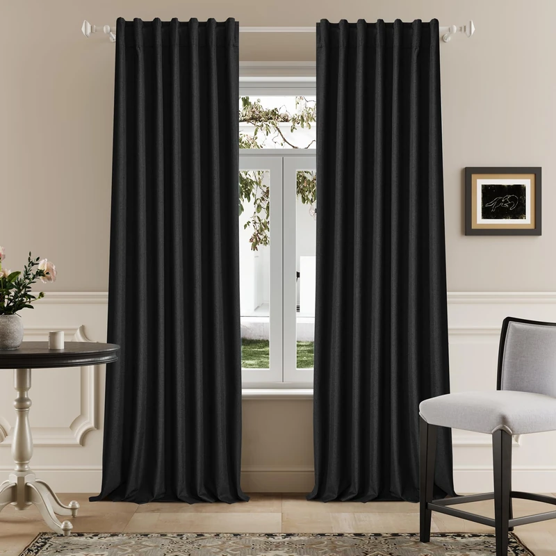 DUALIFE Black 102 Inch Length Curtains, 100% Blackout Curtains 84 Inch Extra Wide for Bedroom Thermal Insulated Noise Cancelling Pleated Heading Tape Ring Back Tab Kids Boho Drapes 2 Panel Set 84x102