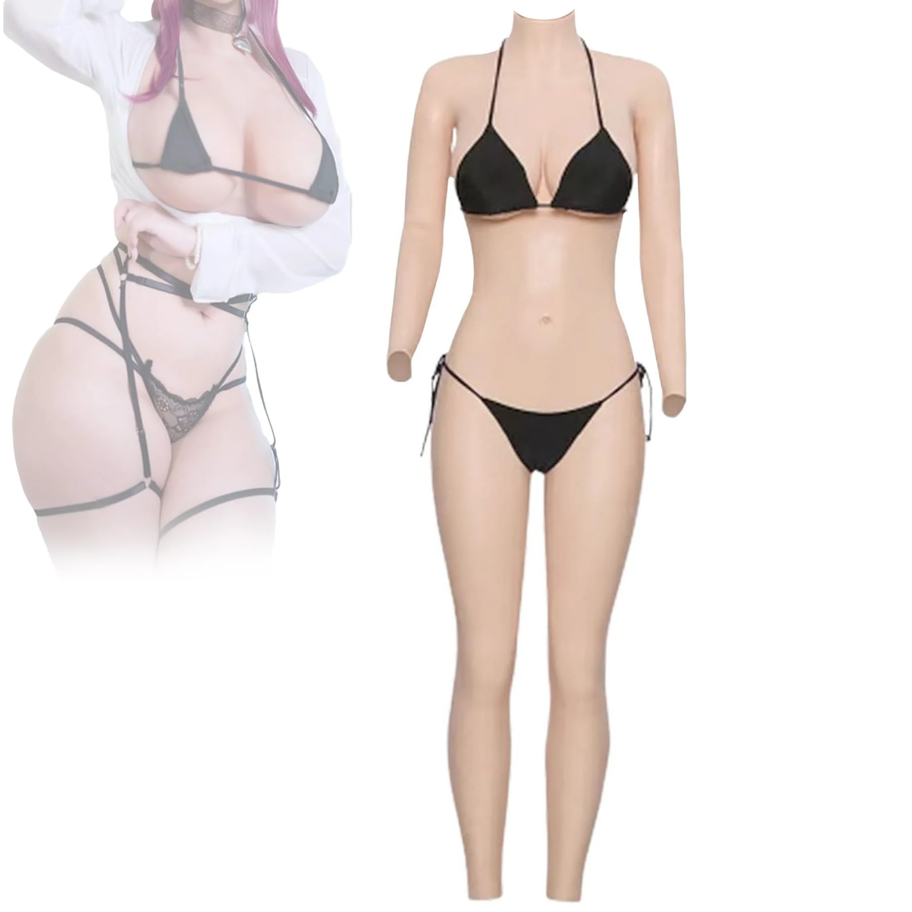 Tex-Eorey Silicone Whole Body Bodysuit Breastplate Male to Female Bodysuit Suit for Crossdresser Drag Queen Can Insert and Pee,Wheat,L