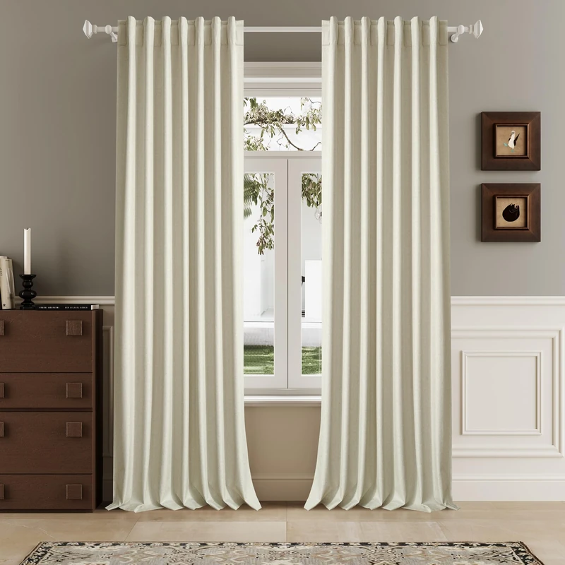 Cream Beige 102 Inch Length Curtains, 100% Blackout Curtains 84 Inch Extra Wide for Bedroom Thermal Insulated Noise Cancelling Pleated Heading Tape Ring Back Tab Kids Boho Drapes 2 Panel Set 84x102