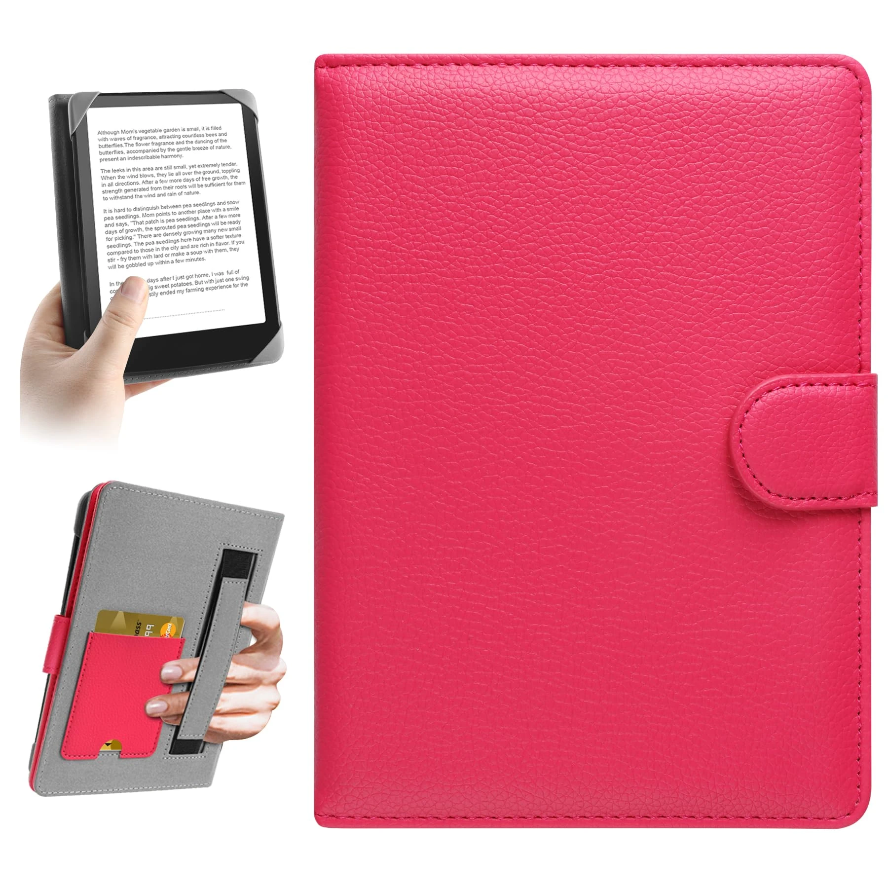HoYiXi Universal Case for 6.8-7 inch Kindle eReader Compatible with Paperwhite/PocketBook and Tolino/Kobo Clara 2E/Kobo Clara HD,6",6.8" eReader Protective cover Built-in pocket,Rose