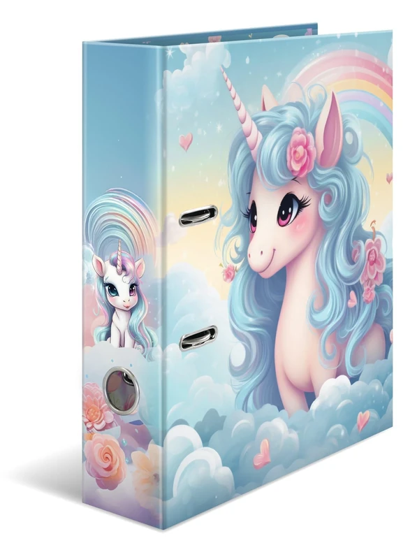 HERMA A4 Lever Arch File Happy Unicorn, Pack of 5, 70mm Spine, Heavy Duty Folder with Animal Motif, Glossy Finish & Inner Print, Kids Ring Binder, Archiving Folder & Storage File Organizer