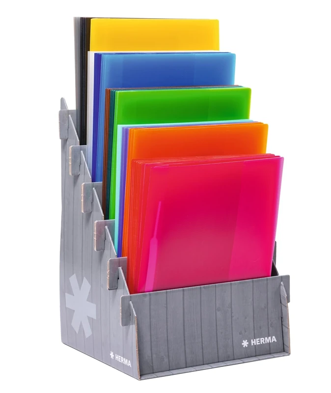 HERMA File Folder A4 Translucent Set, 45 Pieces, Plastic Folder with Labelling Label, Slip Pocket & Metal Stapling Tongue, Plastic File Folder Assortment for School and Office