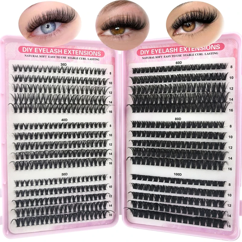 580pcs Cluster Lashes - Individual Eyelashes/Natural Eyelash Clusters D Curl Lashes 8-16MM Soft & Fluffy Thick Volume DIY Russian Lash Extensions (30D+40D+50D+60D+80D+100D)
