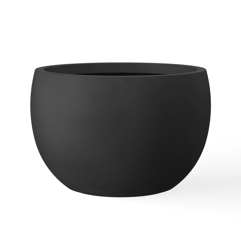 Kante Round Concrete Planter, Black, 19.9" D