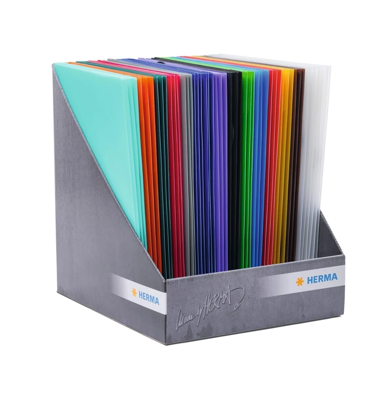 HERMA Portfolio Folders A4 Translucent Set of 48 Plastic Corner Folder with Elastic Band and Inner Flaps for Children, Boys and Girls