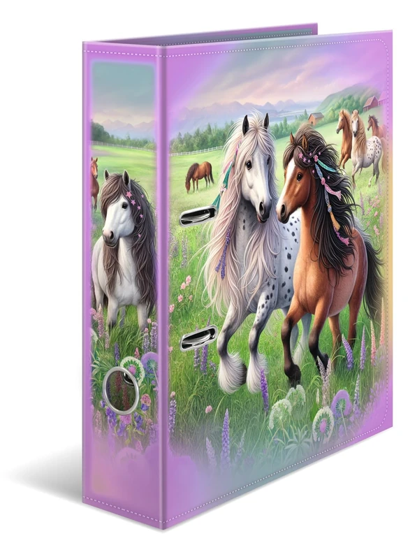 HERMA A4 Lever Arch File Horse World, Pack of 5, 70mm Spine, Heavy Duty Folder with Animal Motif, Glossy Finish & Inner Print, Kids Ring Binder, Archiving Folder & Storage File Organizer