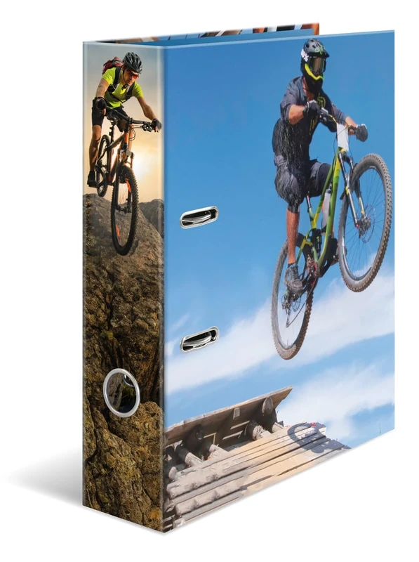 HERMA A4 Lever Arch File Mountain Bike, Pack of 5, 70mm Spine, Heavy Duty Folder with Sport Motif, Glossy Finish & Inner Print, Kids Ring Binder, Archiving Folder & Storage File Organizer