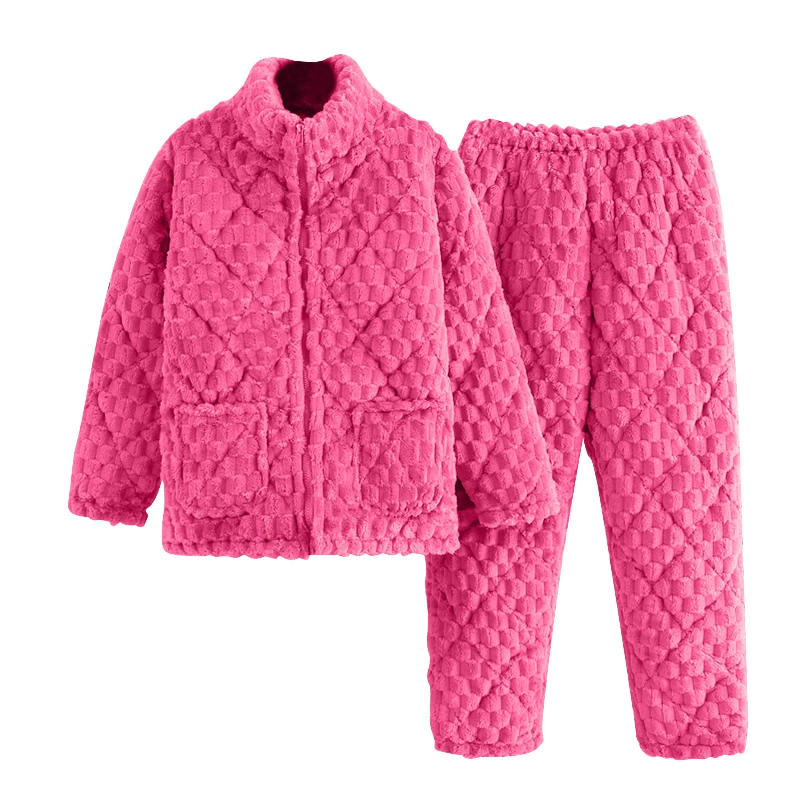 Zeiayuas Fleece Pyjamas Set for Women Winter Warm Pjs Set Fluffy Zip up Coat Pants Fuzzy Lounge Set Matching Sleepwear Sherpa Winter Warm Pjs Thickened Plushed Loungewear Fur Teddy Nightwear