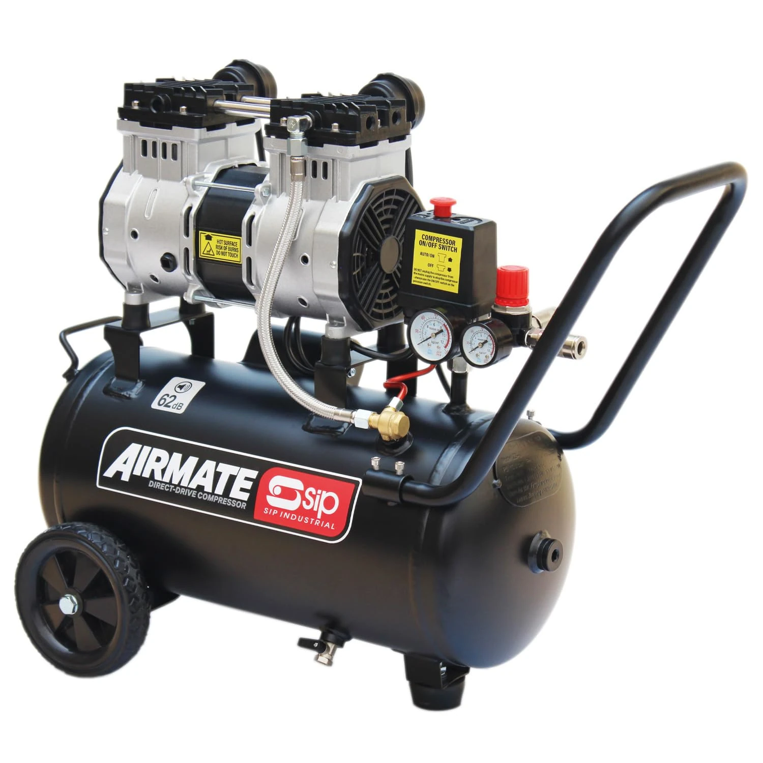SIP Airmate Air Compressor Low Noise Oil-Free Direct Drive, 230V 24L 2hp 1.5kW 116psi 8 Bar 9.6CFM