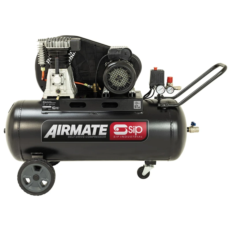 SIP Airmate Belt Drive Air Compressor, 230V 13A, 100L, 3hp / 2.2kW, 145psi / 10 Bar 14CFM 97dB