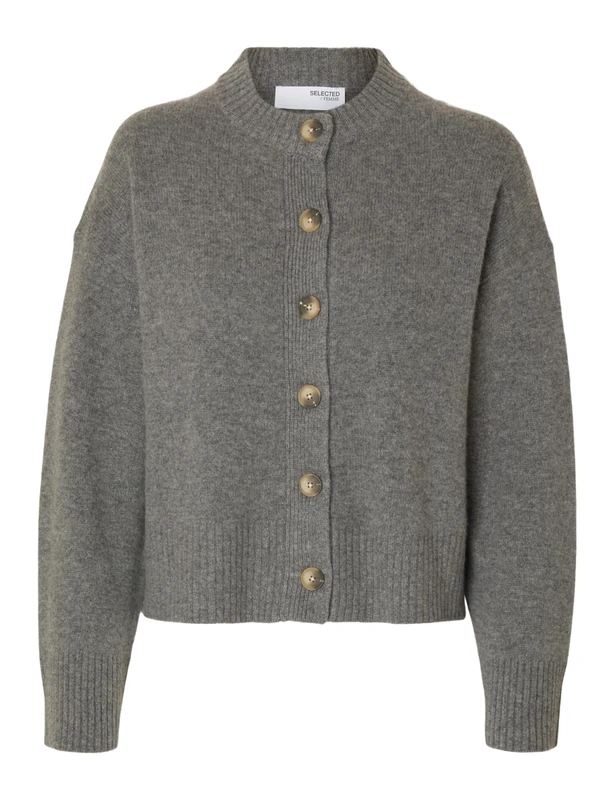 SELECTED FEMME Women's Slfcille LS Knit O-Neck Cardigan Noos, Medium Grey Melange, M