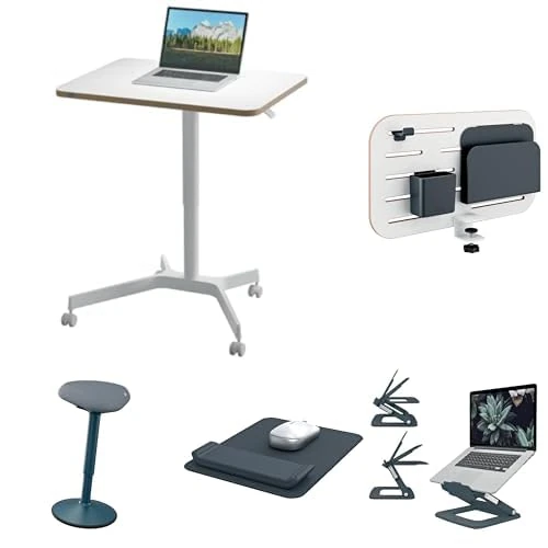 Leitz Ergo Compact Workstation Pro - Work Anywhere, Mobile sit/stand desk, Height-adjustable & ergonomic standing desk with wheels in a set with 4 Ergo products, For office & desk sharing