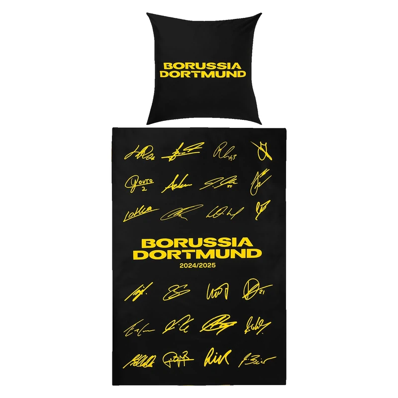 Borussia Dortmund BVB Signatures 2024/25 Bed Linen, Black, 135 x 200 cm with Zip, Double Design - Image 1