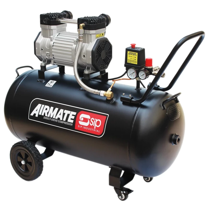 SIP Airmate Air Compressor Low Noise Oil-Free Direct Drive, 230V 100L 3hp 2.2kW 116psi 8 Bar 15CFM