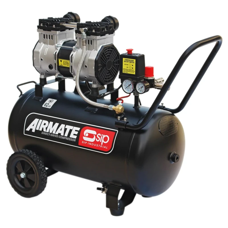 SIP Airmate Air Compressor Low Noise Oil-Free Direct Drive, 230V 50L 2hp 1.5kW 116psi 8 Bar 9.6CFM
