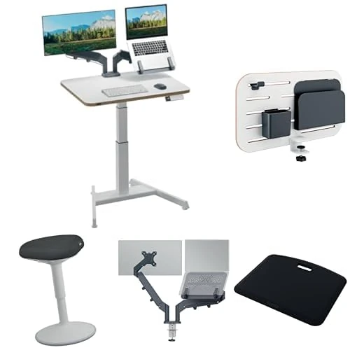 Leitz Ergo Compact Workstation Pro - Monitor & Laptop, Height-adjustable, electric sit/stand desk, standing desk in a set with 4 Ergo products, for office, desk sharing & home office