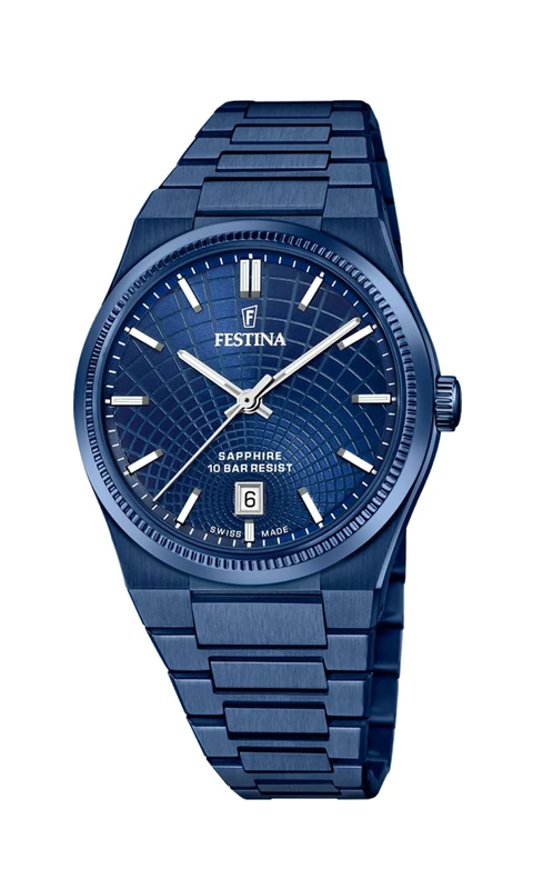 Festina Swiss Made Mens Blue IP PVD-Plated Watch with Steel Bracelet F20078/1