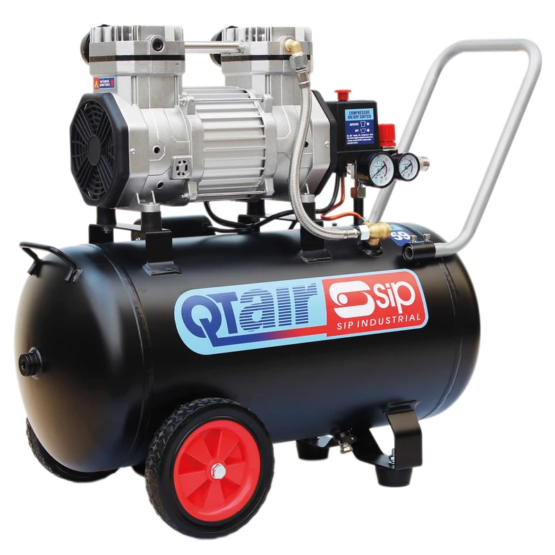 SIP QT Air Compressor Ultra Low Noise Oil-Free Direct Drive, 230V 50L 1.5hp 1.1kW 116psi 8 Bar 8CFM