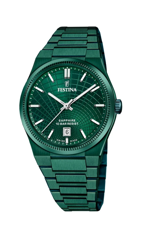 Festina Swiss Made Mens Green IP PVD-Plated Watch with Steel Bracelet F20079/1