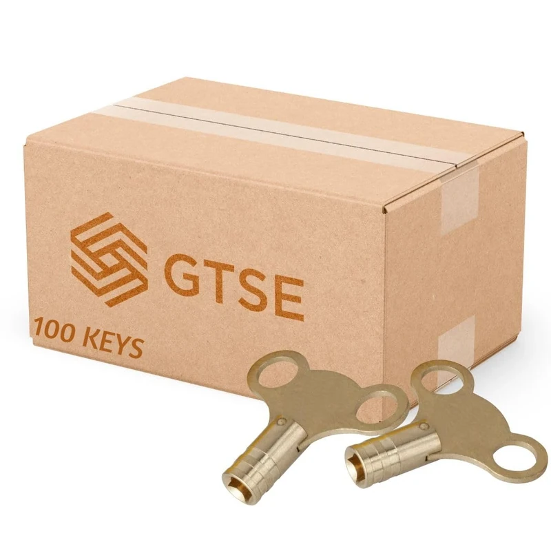GTSE Bulk Box of 100 Brass Radiator Keys, Radiator Bleed Key, Radiator Bleed Valve Key, Clock Type Radiator Key, for Bleeding and Air Vent, Key to Bleed Radiator UK