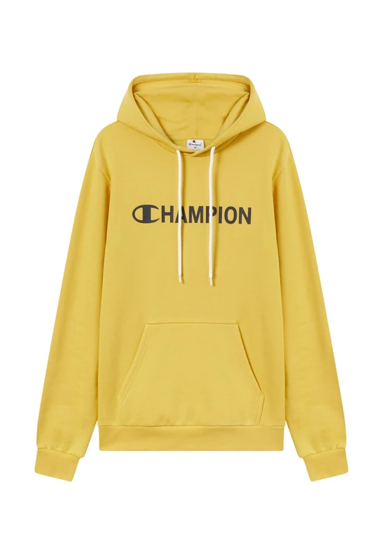 Champion Men’s Fleece Hoodie with round contrast drawcord, front kangaroo pocket, Contrast graphic, Adjustable hood with drawcord, Graphic Shop line Yellow