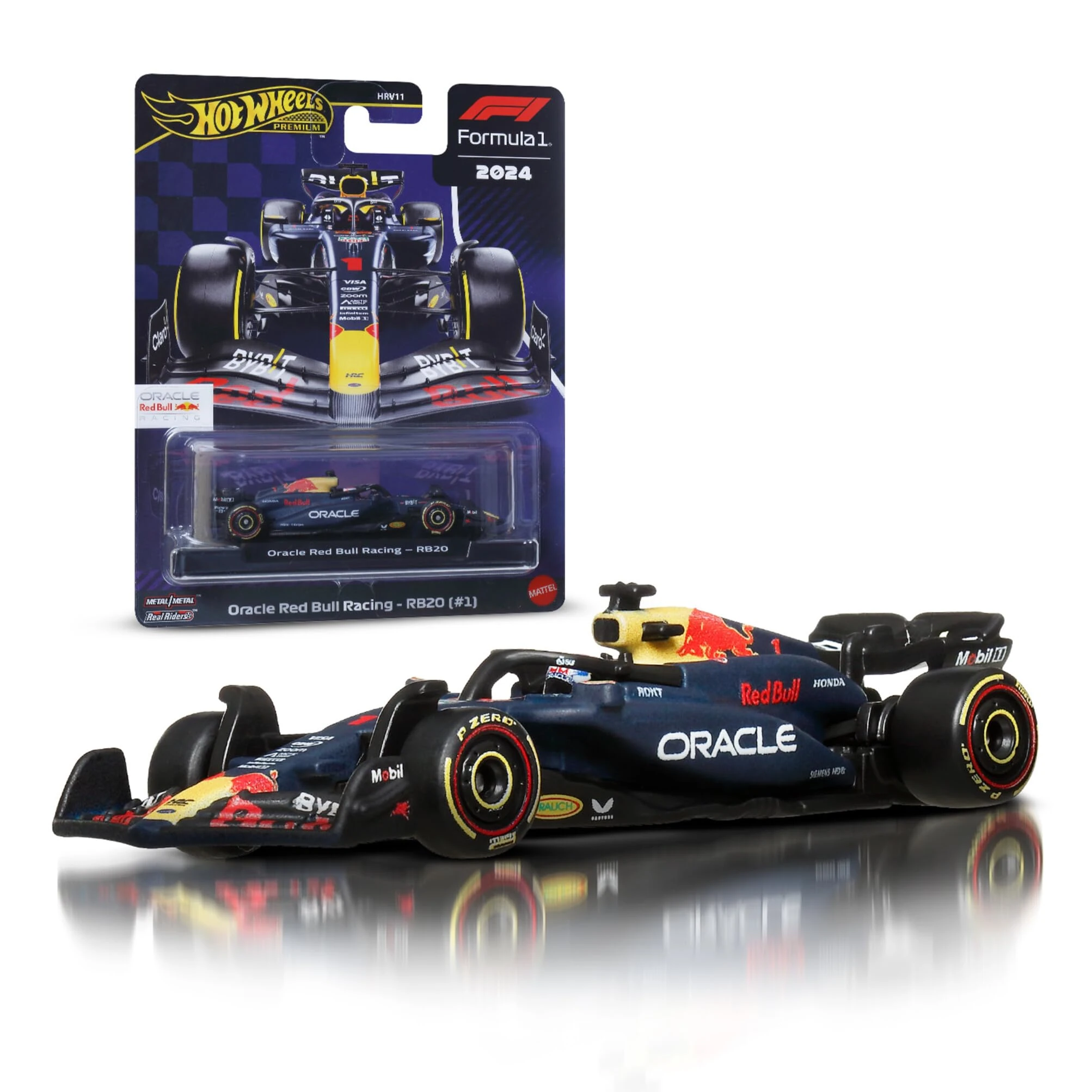 Hot Wheels Premium Formula 1 Collection 1:64 Scale Die-Cast Oracle Red Bull Racing RB20 Vehicle with Real Riders Tires & Metal Body & Chassis, JBM12