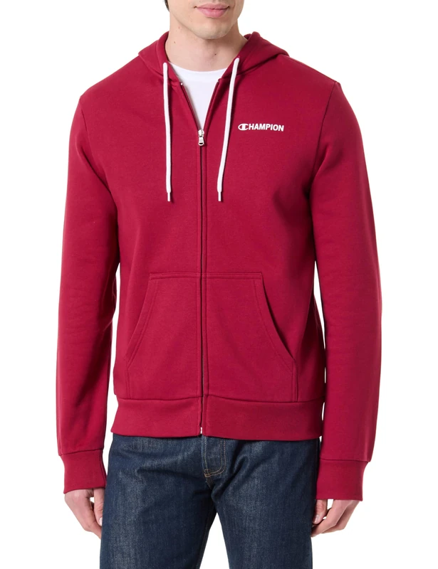Champion Men’s Fleece Full-zip Hoodie with front kangaroo pocket, Contrast graphic, Adjustable hood with drawcord Red