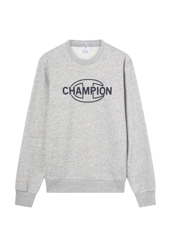 Champion Men’s Fleece Crewneck Sweatshirt with Graphics, soft and warm fleece, rib cuffs, collar and hem, Graphic Shop line Grey
