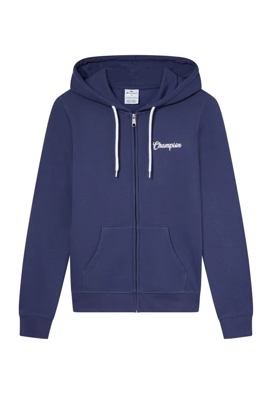 Champion Women's full-zip fleece hoodie, with front pockets, hood with adjustable drawcords, graphic logo Blue