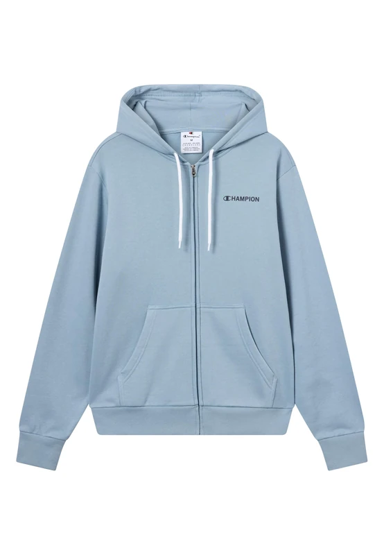 Champion Men’s Fleece Full-zip Hoodie with front kangaroo pocket, Contrast graphic, Adjustable hood with drawcord Light Blue