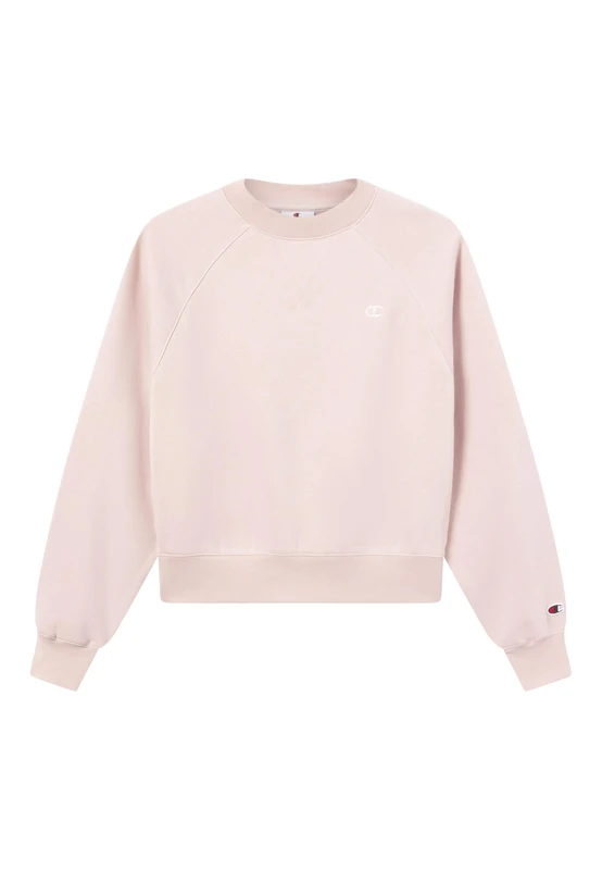 Champion Women's crewneck fleece sweatshirt, rib hem, warm and comfortable for everyday lifestyle wear, activewear and gym, with embroidered logo Pink