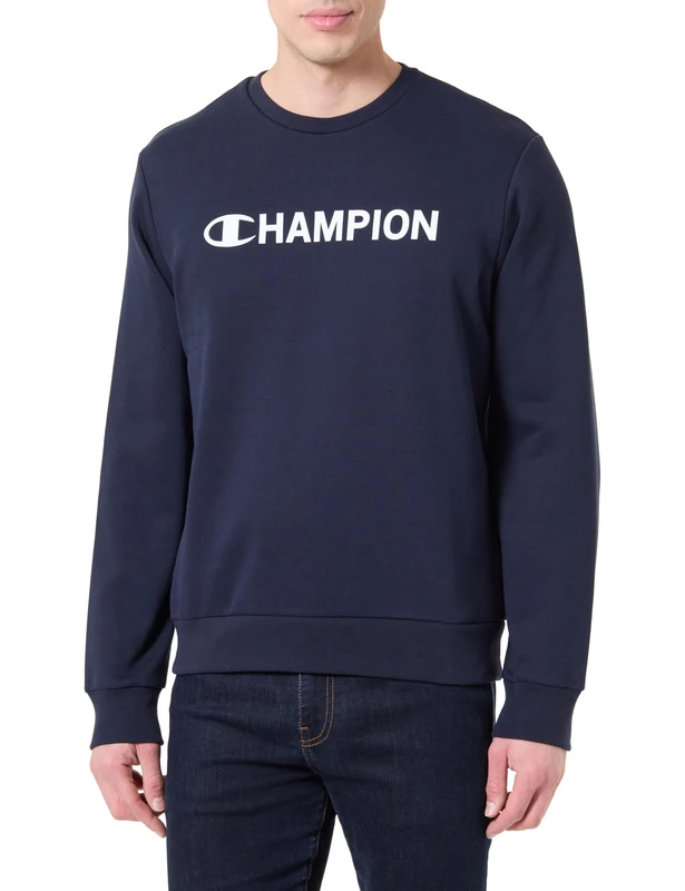 Champion Men’s Fleece Crewneck Sweatshirt with Graphics, soft and warm fleece, rib cuffs, collar and hem, Graphic Shop line Blue