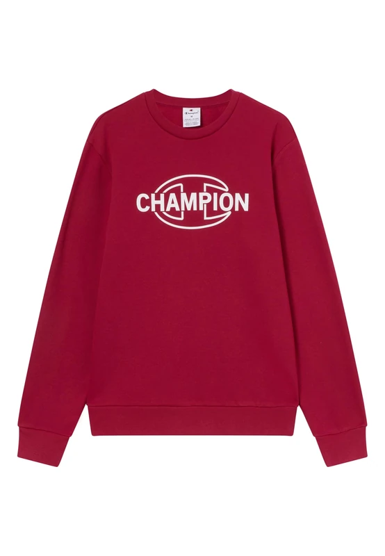 Champion Men’s Fleece Crewneck Sweatshirt with Graphics, soft and warm fleece, rib cuffs, collar and hem, Graphic Shop line Red