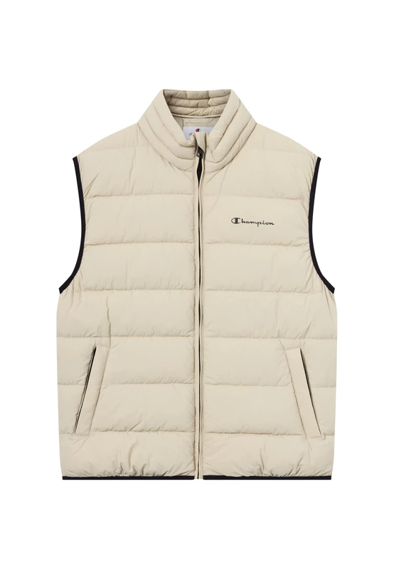 Champion Men's Vest Jacket, zip-up lightweight padded vest, water-resistant crinkle-effect nylon, zipped front pockets, sustainable Repreve padding, high collar