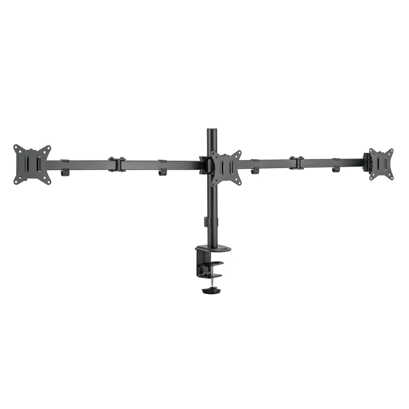 PureMounts Monitor Stand, Monitor Stand for 3 Screens, 17-27 Inches, Height Adjustable, Tilt, Swivel, VESA 75 & 100, Desk Stand, Screen Stand, Black