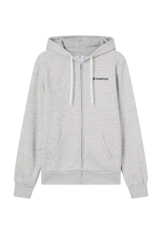 Champion Men’s Fleece Full-zip Hoodie with front kangaroo pocket, Contrast graphic, Adjustable hood with drawcord Grey