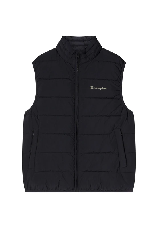 Champion Men's Vest Jacket, zip-up lightweight padded vest, water-resistant crinkle-effect nylon, zipped front pockets, sustainable Repreve padding, high collar