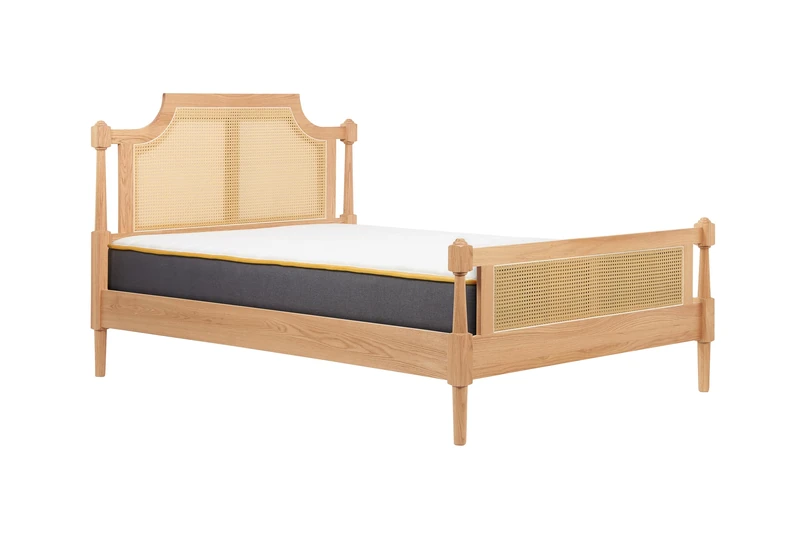 Double Rattan Bed Frame Birlea Rhodes Oak 4FT6 135cm Bedstead - Image 1
