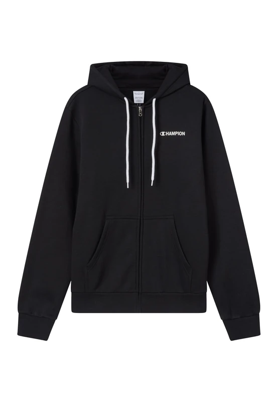 Champion Men’s Fleece Full-zip Hoodie with front kangaroo pocket, Contrast graphic, Adjustable hood with drawcord Black