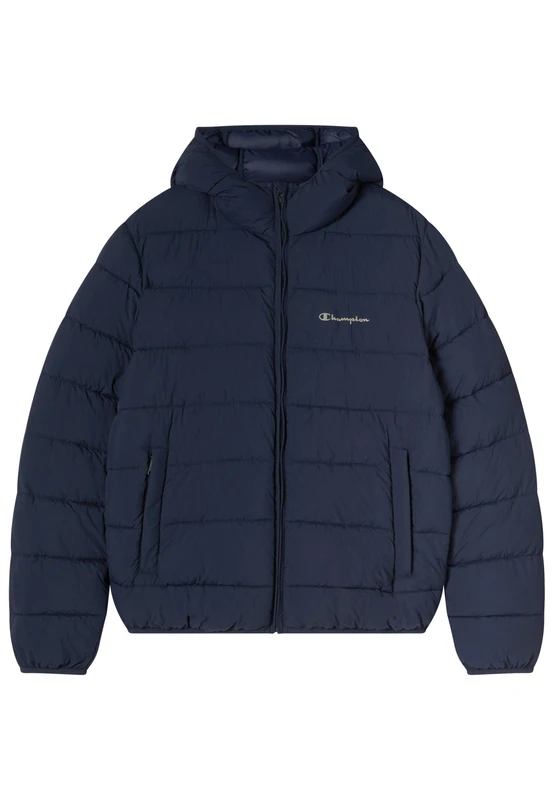 Champion Men's Hooded Jacket, crinkle-effect nylon fabric water-repellent, Repreve padding, front pockets, ideal for cold weather, loose wide fit