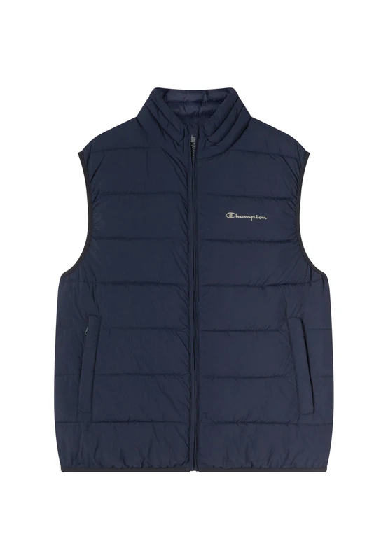 Champion Men's Vest Jacket, zip-up lightweight padded vest, water-resistant crinkle-effect nylon, zipped front pockets, sustainable Repreve padding, high collar